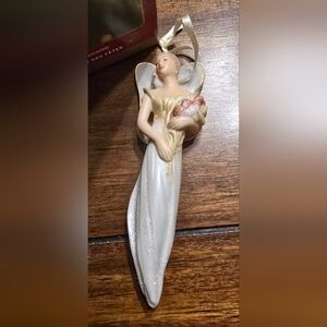 Hallmark Vintage Snow Blossom 2001 Porcelain Elegant Angel Ornament with Ribbon